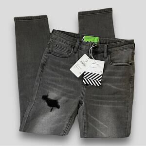 SANDRINE ROSE NWT SKINNY ROCK DISTRESSED CHARCOAL GRAY BLACK JEANS 28